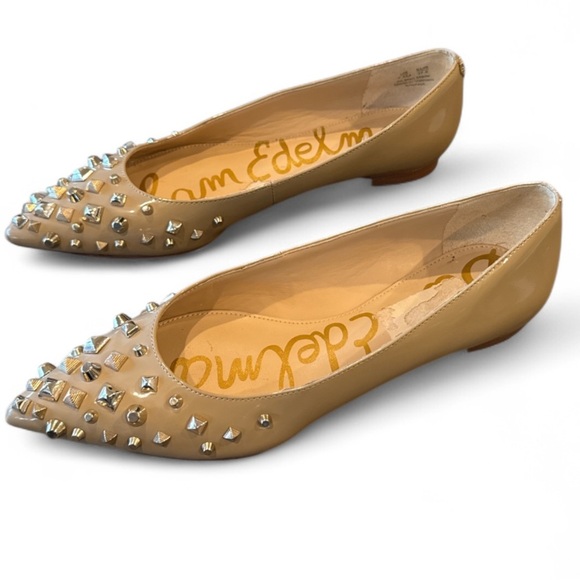 Sam Edelman Savannah Beige Studded Skimmer Pointed Toe Flats Size 7.5 - Picture 3 of 15